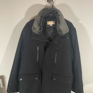 MICHAEL Kors Mens XLarge Wool Blend Black Jacket with Fur Collar